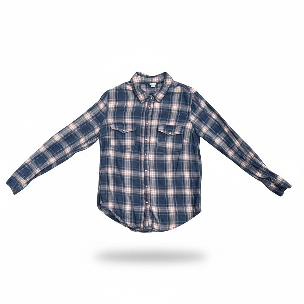 Aerie Snaps/Button Down Shirt Pink & Blue Plaid Size Small